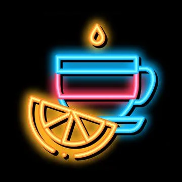 Cup of tea with lemon slice neon glow icon illustration 스톡 일러스트