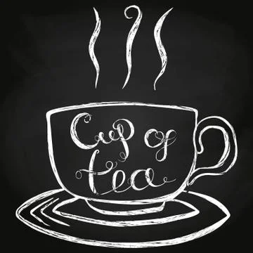 Cup Of Tea Lettering Vector Illustration Stock Illustration