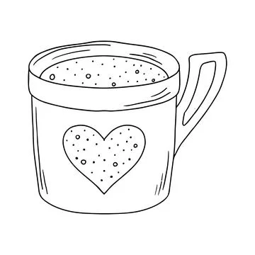 Cup of tea or coffee decorated with heart. Illustration in hand drawn doodle Stock Illustration