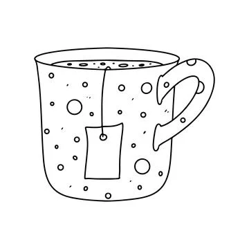 Cup of tea or coffee decorated with polka dot. Illustration in hand drawn doo Stock Illustration