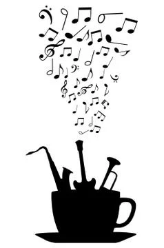 Cup of tea or coffee with musical notes Stock Illustration