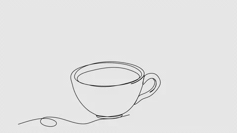 Cup of tea or coffee. One line drawing animation with alpha channel. Stock Footage 307632552