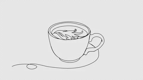 Cup of tea or coffee. One line drawing animation with alpha channel. Stock Footage 307632561