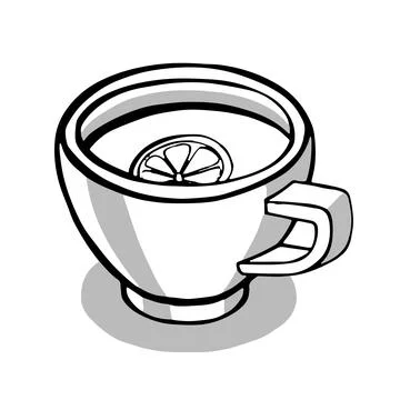 Cup with tea or coffee side view. hand drawn vector Stock Illustration