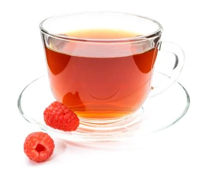 Cup of tea with raspberry isolated Stock Photos
