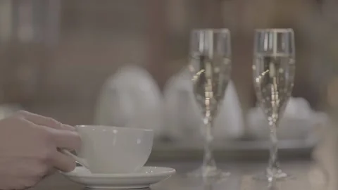 Cup of tea in the restaurant Slow motion Stock Footage 239375924