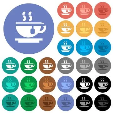 Cup of tea round flat multi colored icons Stock Illustration
