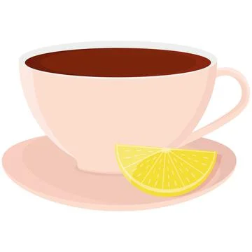 Cup of tea on a saucer with lemon Stock Illustration