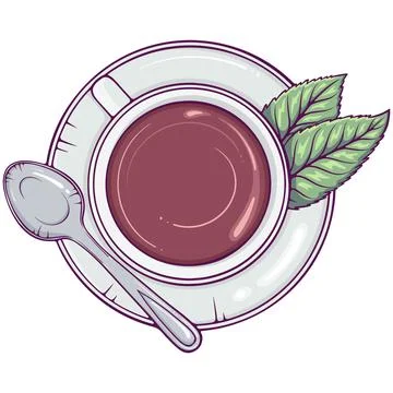 Cup of tea with a spoon top view color Stock Illustration