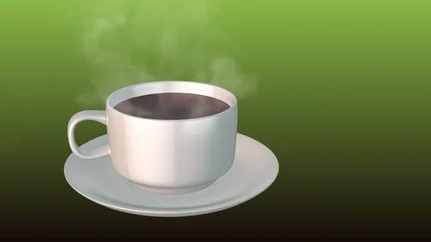 Cup of tea with steam on green background Stock Illustration