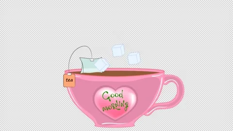 Cup of tea with sugar cubes. Animation on a blue and empty background. 스톡 동영상 148474268
