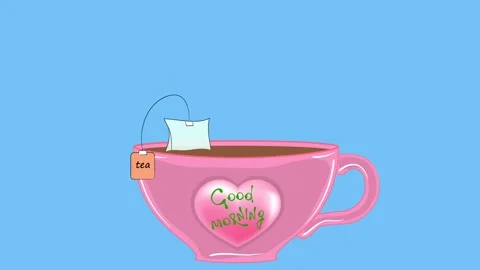 Cup of tea with sugar cubes on a blue background. 스톡 동영상 148474167