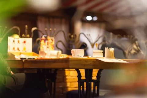 Cup of tea on the table in cafe Stock Photos