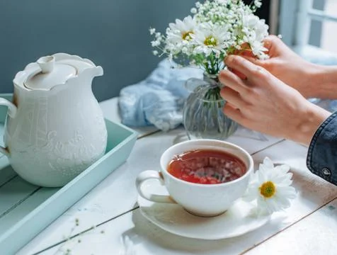 Cup of tea on the table Stock Photos