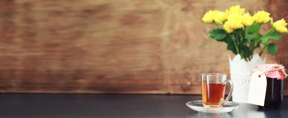A cup with tea on the table Stock Photos