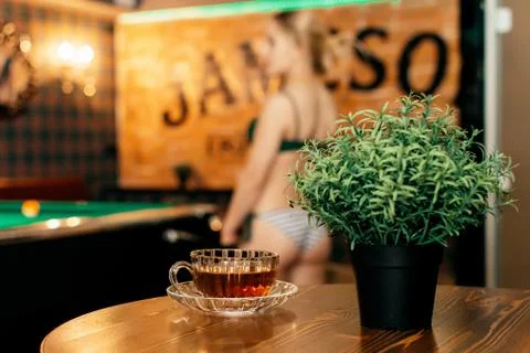 Cup of tea on the table in the sauna Stock Photos