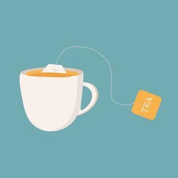 A cup of tea with a tea bag on a green background for use in web design Stock Illustration