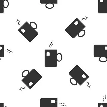 Cup of tea with tea bag icon isolated seamless pattern on white background. Flat Stock Illustration