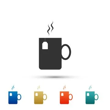 Cup of tea with tea bag icon isolated on white background. Set elements in color Stockillustratie