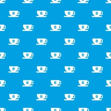 Cup of tea with tea bag pattern seamless blue Stock Illustration