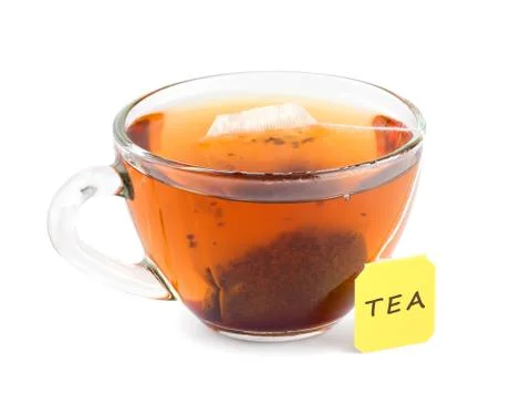 Cup of tea with teabag Stock Photos