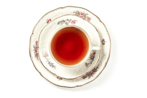 Cup of tea on a white background, closeup top view Stock Photos