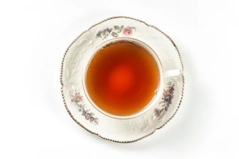 Cup of tea on a white background, closeup top view Stock Photos