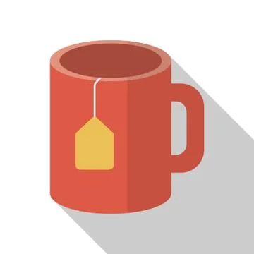 Cup of tea on white background with long shadow Stock Illustration