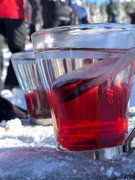 Cup of tea, winter wonderland Stock Photos
