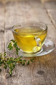 Cup of thyme tea,  thyme Stock Photos