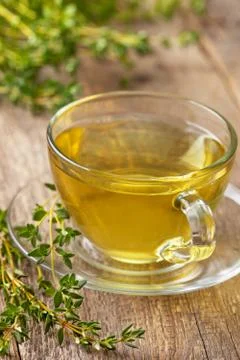 Cup of thyme tea,  thyme Stock Photos