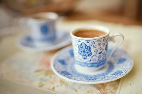 A cup of turkish coffee on the table Stock Photos