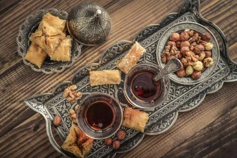 Cup of turkish tea served in traditional style Stock Photos
