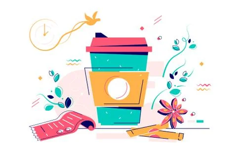 Cup of warm coffee with sugar Illustrazione stock