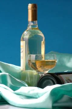 Cup white wine, bottle, Stock Photos