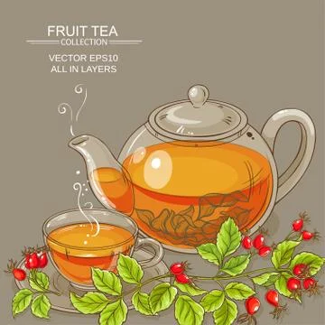 Cup of wild rose hips tea and teaapot Stock Illustration