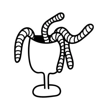Cup with worms doodle art. Witch ingredients. Hand drawing vector illustratio Stock Illustration