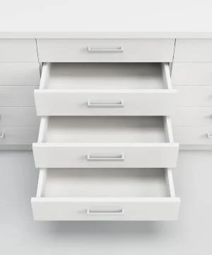 Cupboard with opened drawers Stock Illustration