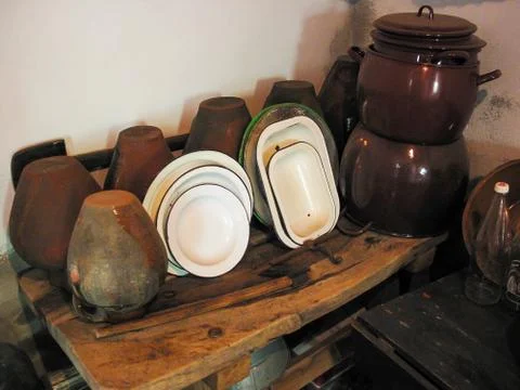 Cupboard with pots Stock Photos