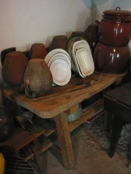 Cupboard with pots Stock Photos