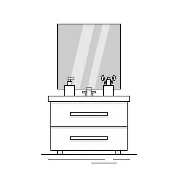 Cupboard with Sink With Mirror Stock Illustration
