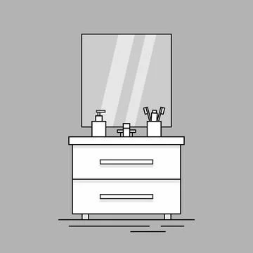 Cupboard with Sink With Mirror Stock Illustration