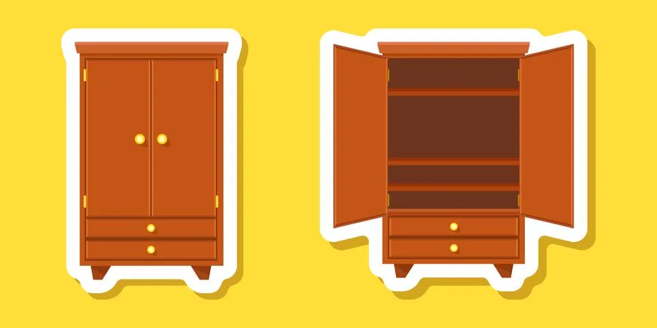 Cupboard sticker icon in flat style. Wardrobe storage vector illustration o.. Stock Illustration