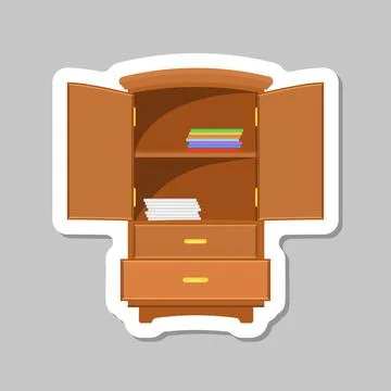 Cupboard sticker icon in flat style. Wardrobe storage vector illustration o.. Stock Illustration
