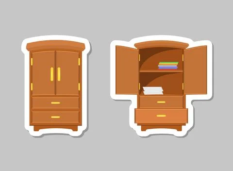 Cupboard sticker icon in flat style. Wardrobe storage vector illustration o.. Stock Illustration