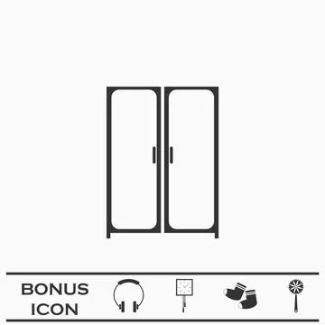 Cupboard wardrobe icon flat. Stock Illustration