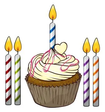 A cupcake and candles Stock Illustration