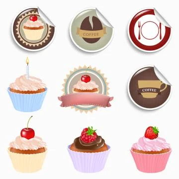 Cupcake and labels set Stock Illustration