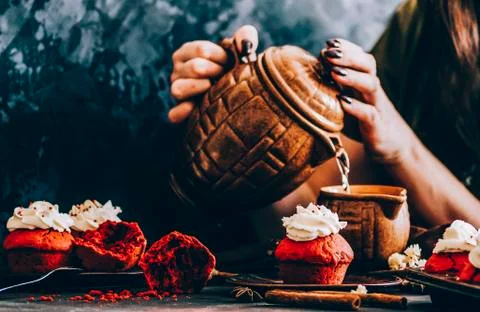 Cupcake And Tea Foto stock