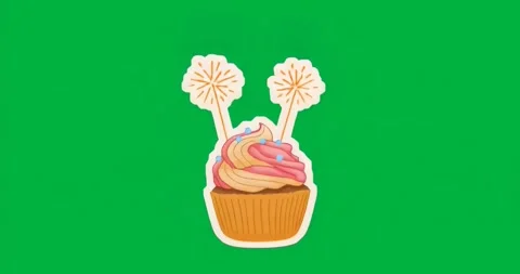 Cupcake appearing on shifting transparent backdrop, sparkler flickering neon Stock Footage 317213046